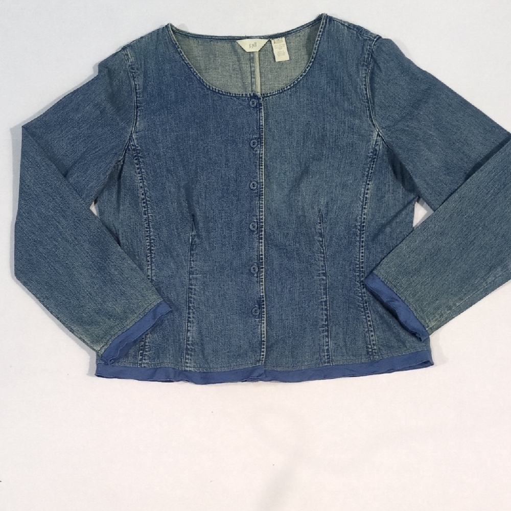J Jill Size 14 100% Cotton Craft Buttons Laced/Corseted Denim Jacket Y2K Vintage